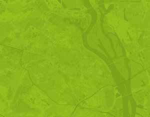 Un mapa verde estilizado que muestra varias carreteras y características geográficas.