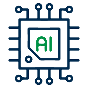 Ícono de un microchip con circuitos y las letras "ai" en el centro, que indican tecnología de inteligencia artificial.