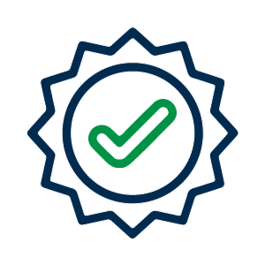 Ícono de una insignia azul con una marca de verificación verde en el centro, que simboliza la aprobación o finalización.